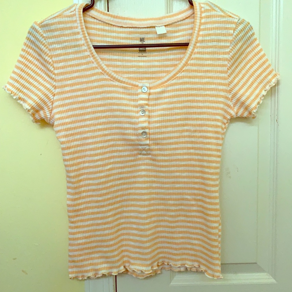 Barely Worn Light Orange and White Striped Shirt
